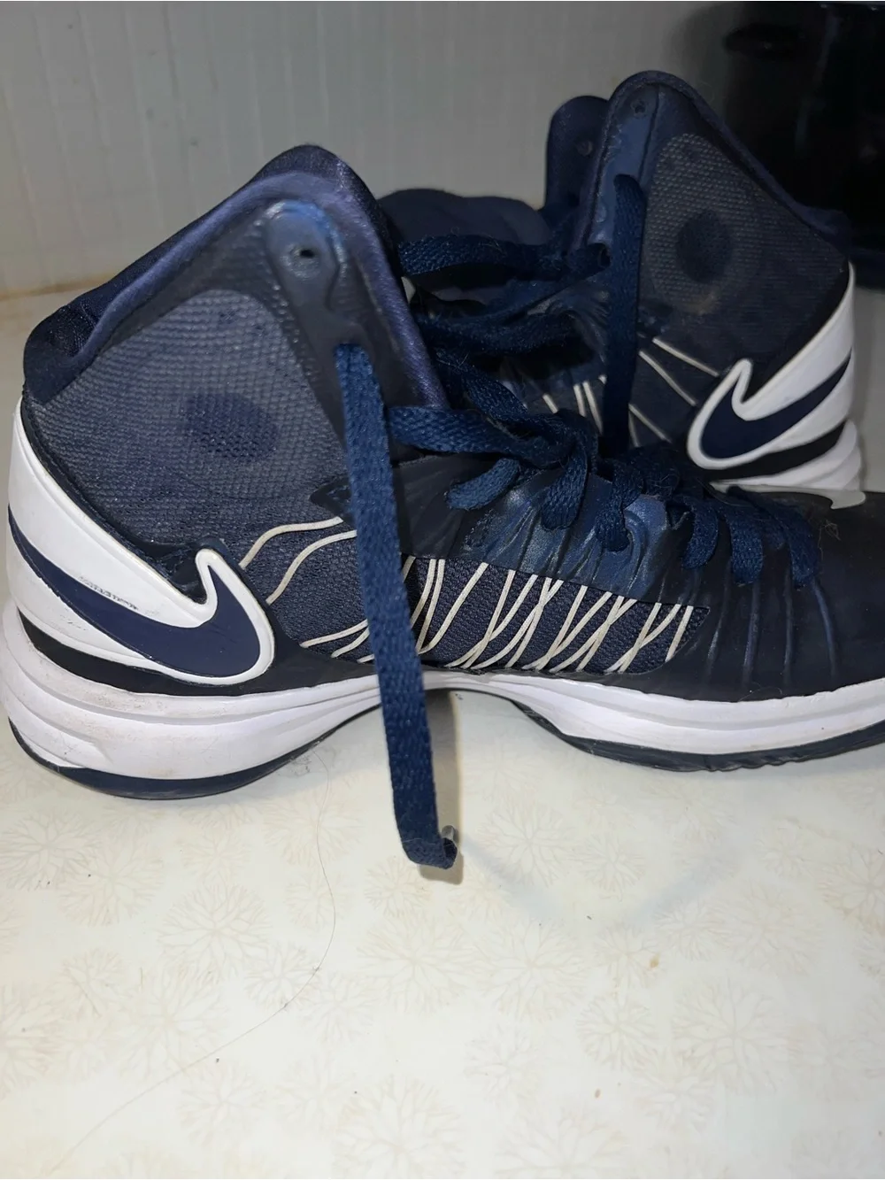 Nike Navy Blue High-Top Basketball Shoes with White Swoosh